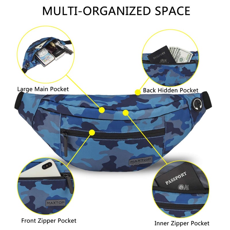 MAXTOP Large Crossbody Fanny Pack Belt Bag with 4-Zipper Pockets Gifts for Enjoy Sports Festival Workout Traveling Running Casual Hands-Free Wallets Waist Pack Phone Bag Carrying All Phones - Image 3